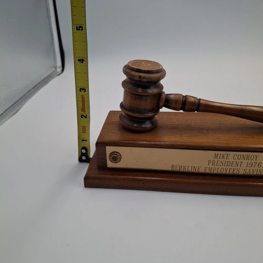Vintage 1976 Wooden Gavel Display Base Plaque Award Presentation Judge Mallet